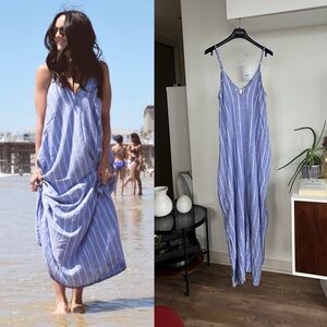 Elan V-Back Maxi Relaxed Boho Dress Blue/White Beach Summer Resort Vacation Sz S